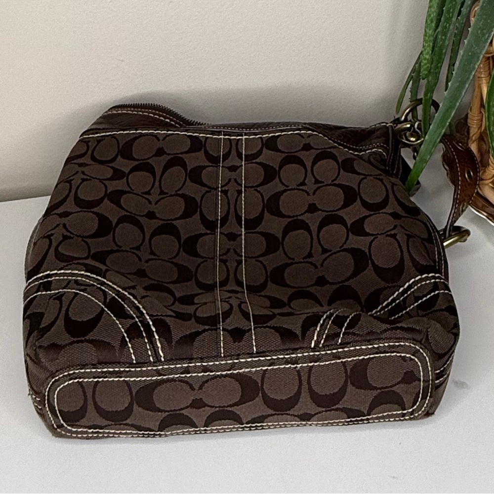 Coach Signature Brown Canvas Hobo Bag Leather Trim Y2K Vintage Crossbody Purse - Picture 5 of 14